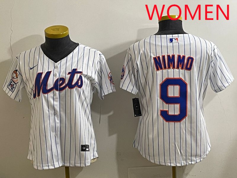 Women 2025 New York Mets #9 Nimmo White Stripe Game Nike MLB Jersey style 4->women mlb jersey->Women Jersey
